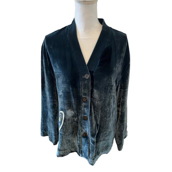 Chicos Anniversary Collection Artsy Velvet Blazer Butterfly Print Peacock Blue - Picture 1 of 9